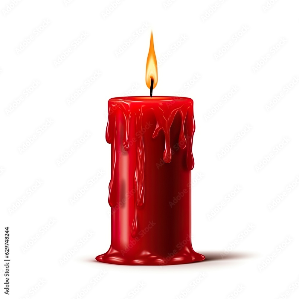Red candle isolated on white background. Burning candle, melt. Home decoration | Generative AI Red candle isolated on white background. Burning candle, melt. Home decoration | Generative AI