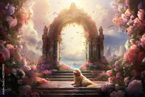 Rainbow Bridge Retreat, A Serene Afterlife Haven for Beloved Pets in an Ethereal Garden