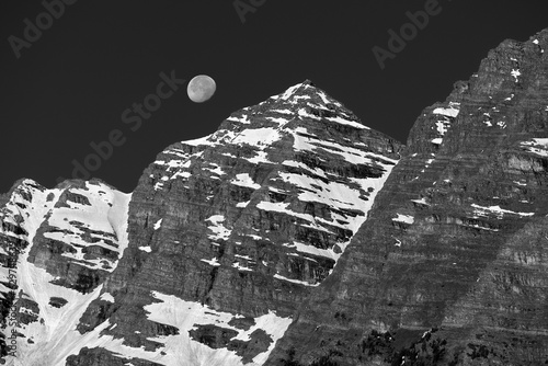 Moon Over The Mountain Peaks Black and White