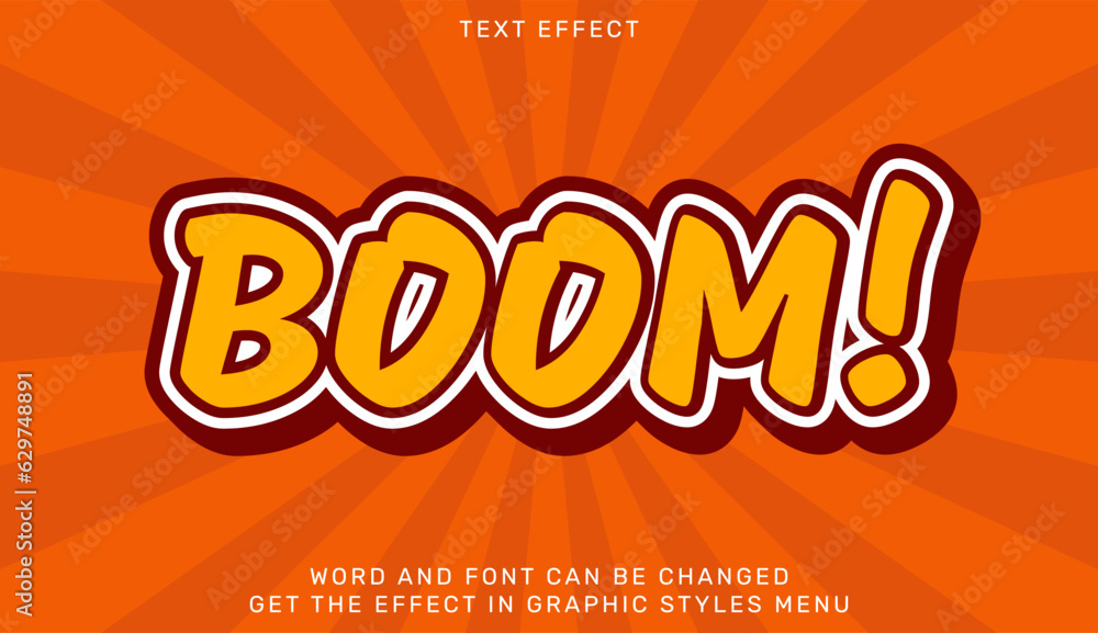 Boom text effect template in 3d design. Text emblem for advertising, branding, business logo Boom text effect template in 3d design. Text emblem for advertising, branding, business logo