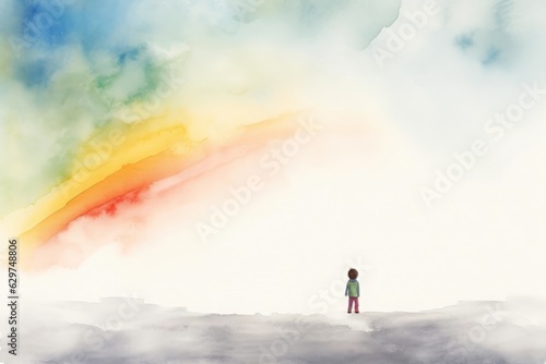 子供と虹色の空,Generative AI AI画像