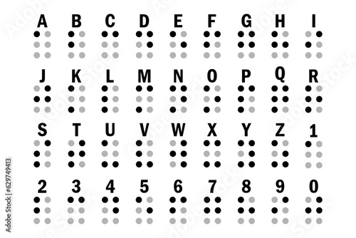 Braille alphabet letters in a row. Braille table. Vector illustration. Eps 10.