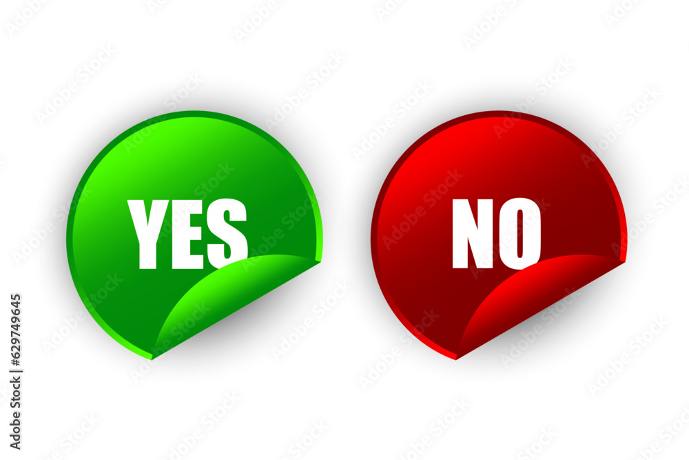 Yes or no stickers. Symbols YES and NO button. Green check mark Yes and red No icon. Vector illustration. Eps 10. Yes or no stickers. Symbols YES and NO button. Green check mark Yes and red No icon. Vector illustration. Eps 10.