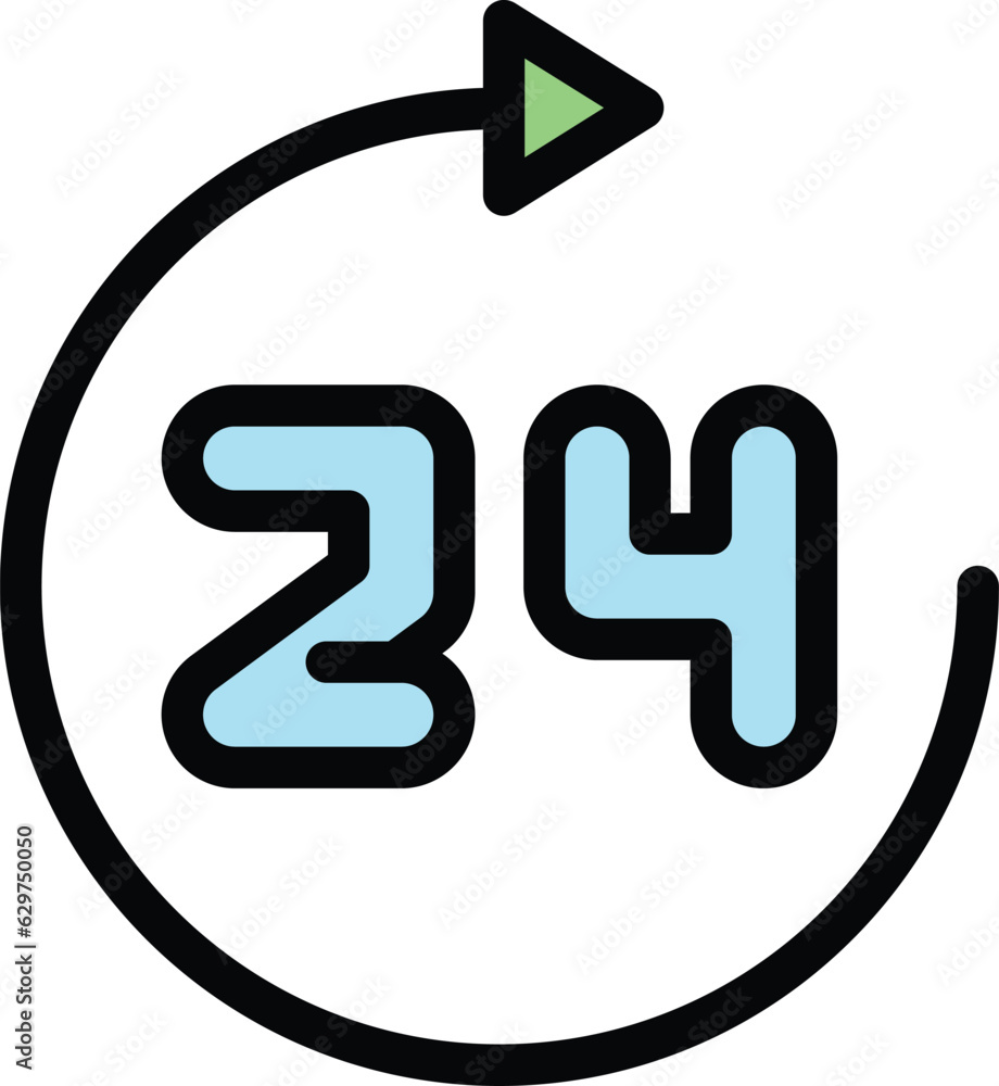 24 hour clock icon outline vector. Timer digital. Time calendar color flat 24 hour clock icon outline vector. Timer digital. Time calendar color flat