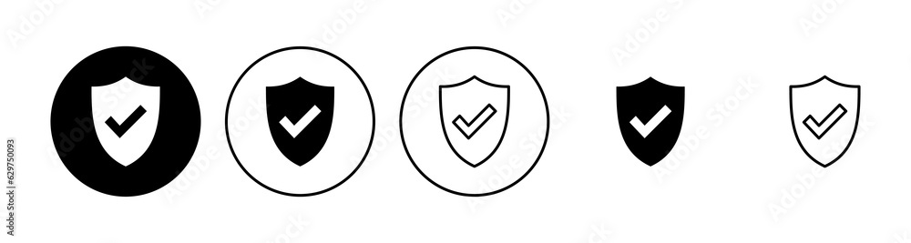 Shield check mark icon set. Protection approve sign. Safe icon vector Shield check mark icon set. Protection approve sign. Safe icon vector