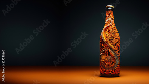 Bottle of beer in quiling paper style with copy space, dark background photo