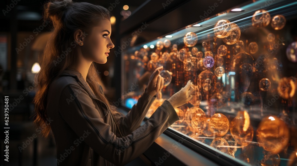 Mesmerizing Moments: Captivating Woman in a Vibrant Night Scene of City Bar and Restaurant with Friends and Fashionable Ambience, generative AI