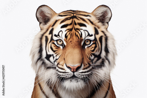 A bengal tiger is standing in front of a white background, in the style of panoramic scale