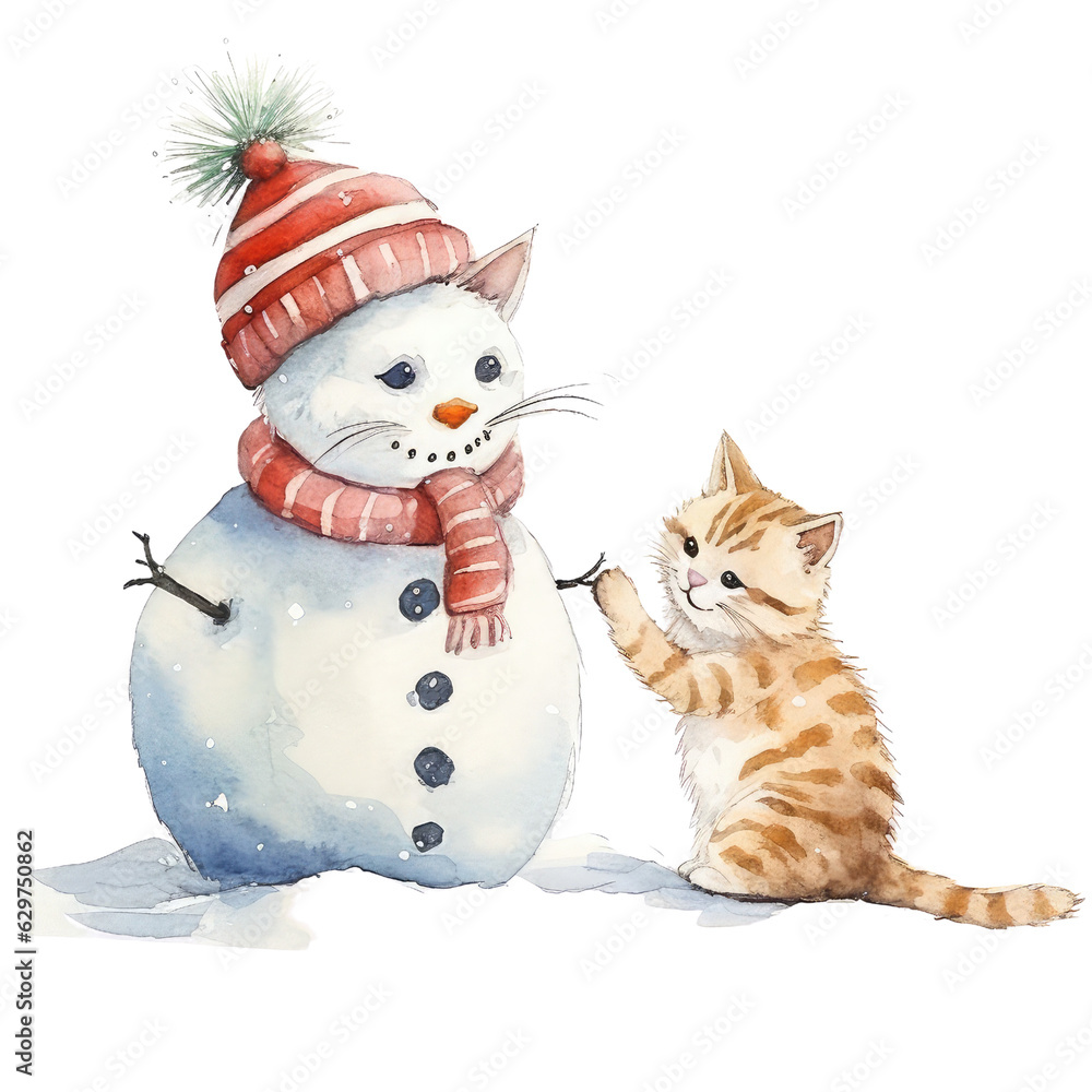snowman with a cat snowman with a cat