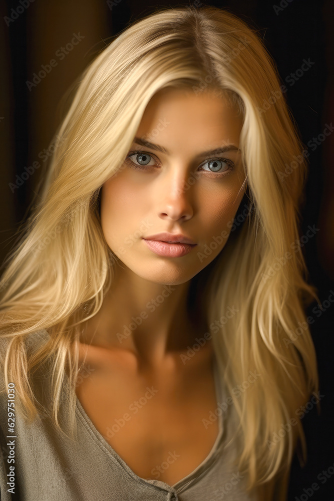 Naklejka premium Portrait of a very attractive Swedish woman with blonde hair and blue eyes