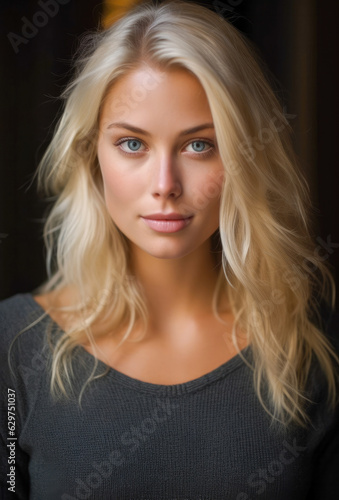 Portrait of a very attractive Swedish woman with blonde hair and blue eyes