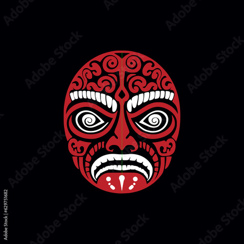 simple ethnic culture carving mask maori logo vector illustration template design
