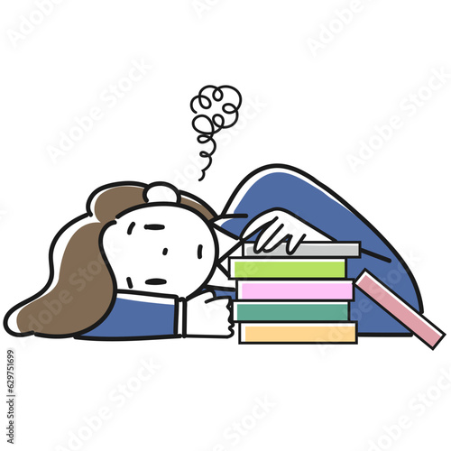 勉強に対してやる気が出ない女子高生のイラスト