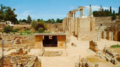 Amphitheatre of Merida, Extremadura, Spain, an impressive Roman relic of 15 BC, whispers tales of ancient gladiatorial drama under the Spanish sun