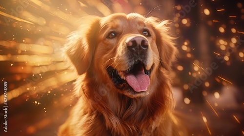 golden retriever with christmas decorations © King