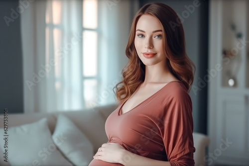 Beautiful pregnant woman hugging her tummy at home Free Download Beautiful pregnant woman hugging her tummy at home - GFXLoad