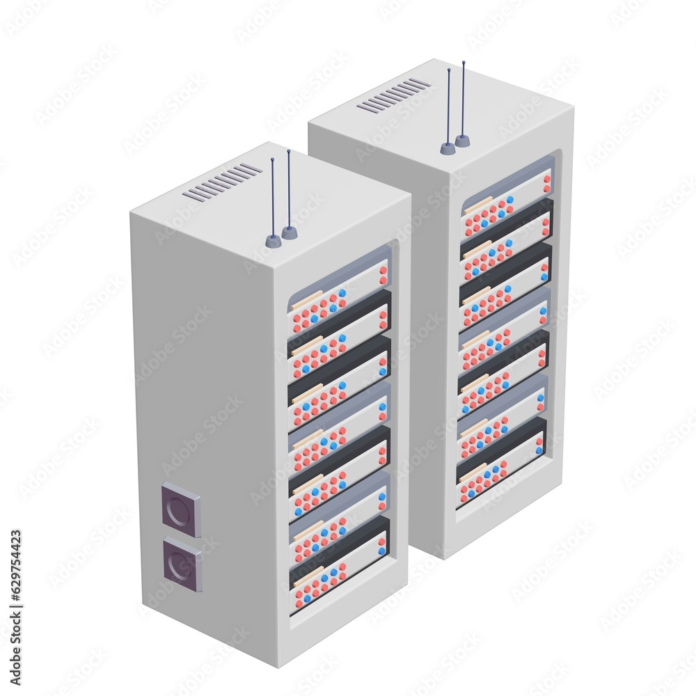 Data network server in cabinet. Diagnostic test in computer room technology communication computers and device concept. 3d render illustration. Data network server in cabinet. Diagnostic test in computer room technology communication computers and device concept. 3d render illustration.