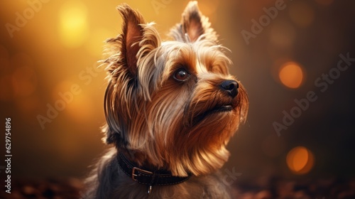 yorkshire terrier on the background of the city © King