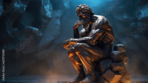 Thinker man 3D illustration. The Thinker Statue