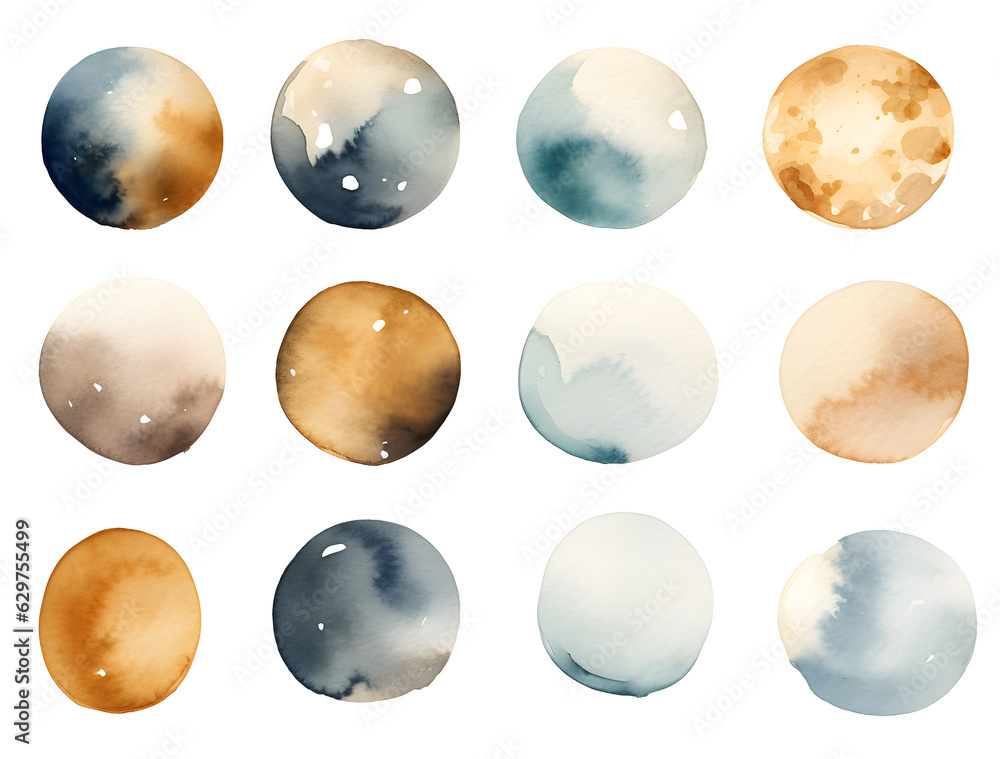 set of watercolor splashes brush strokes, navy blue, yellow, illustration and gold elements, isolated on white and transparent background, ai generate set of watercolor splashes brush strokes, navy blue, yellow, illustration and gold elements, isolated on white and transparent background, ai generate