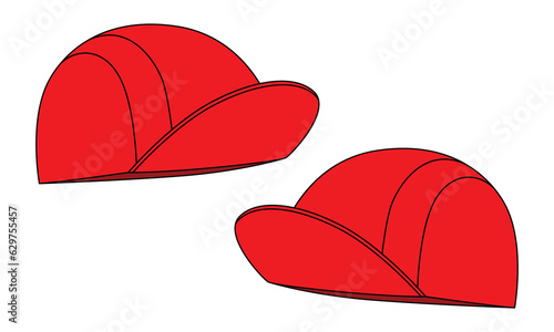 Blank Red Cycling Cap With Flat Brim Cap Template On White Background, Vector File