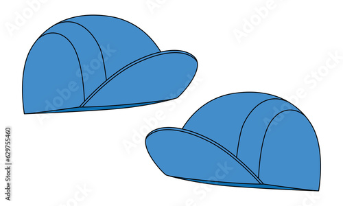 Blank Blue Cycling Cap With Flat Brim Cap Template On White Background, Vector File