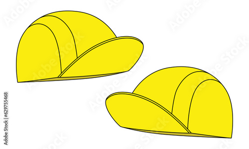 Blank Yellow Cycling Cap With Flat Brim Cap Template On White Background, Vector File