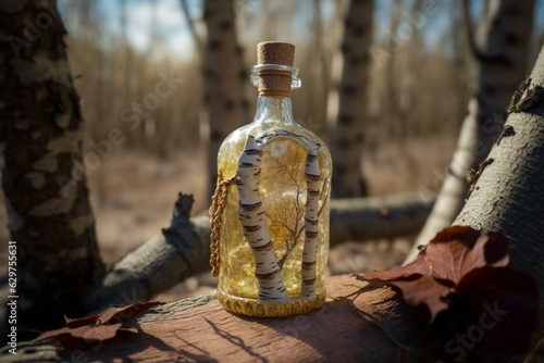 Image of a bottle filled with traditional sap from birch trees in Russia. Generative AI