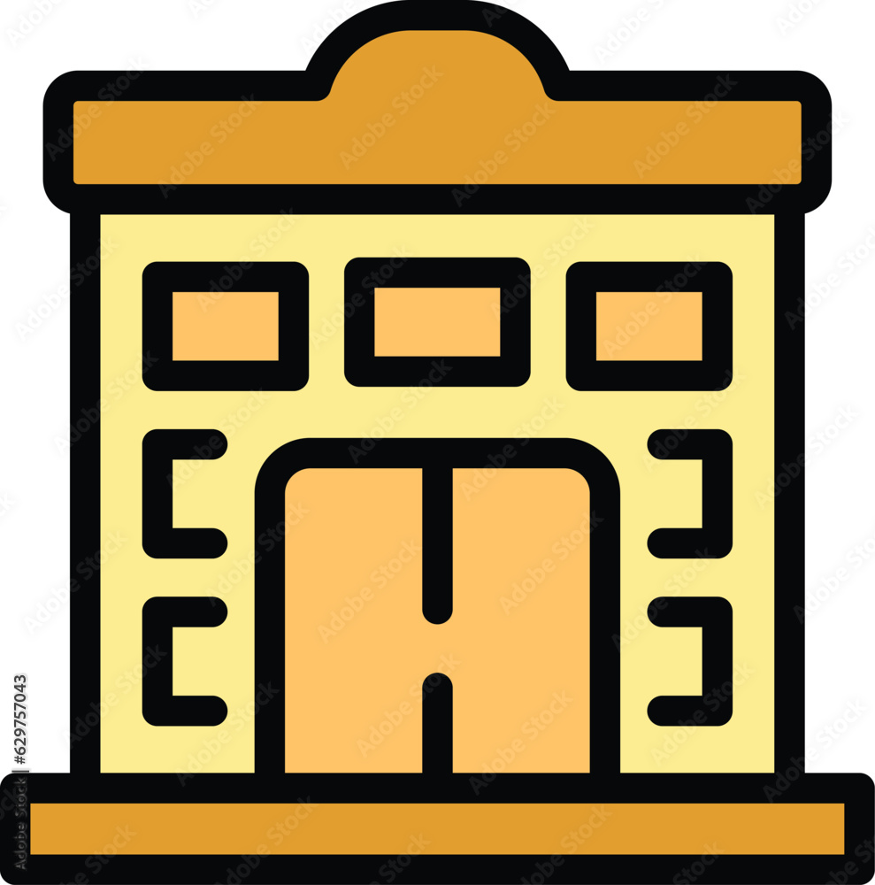 School building icon outline vector. Children education. Online class color flat School building icon outline vector. Children education. Online class color flat