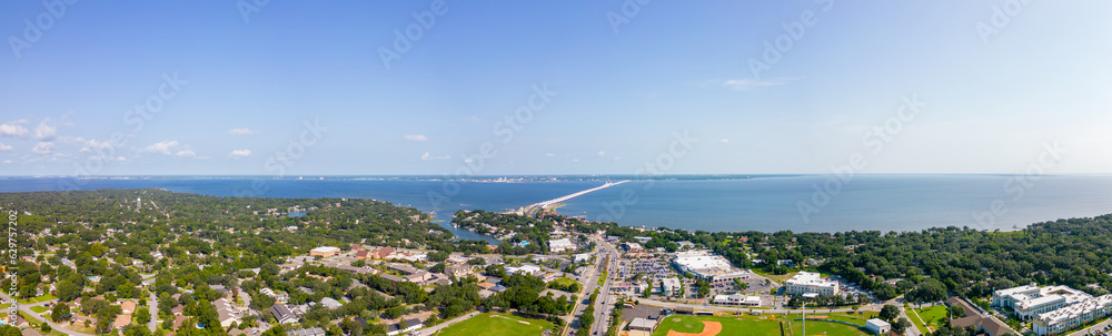 Aerial drone panorama Gulf Breeze Florida USA