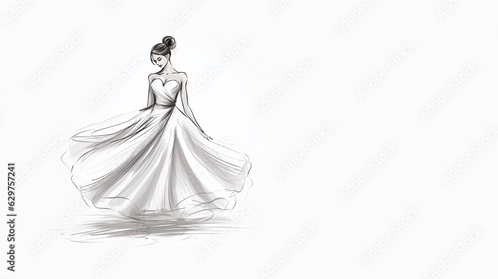 Sketch of a dancing woman. Figure on a white background with space for text