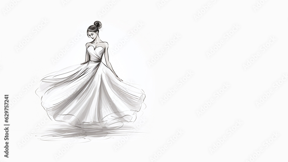 Sketch of a dancing woman. Figure on a white background with space for text Sketch of a dancing woman. Figure on a white background with space for text