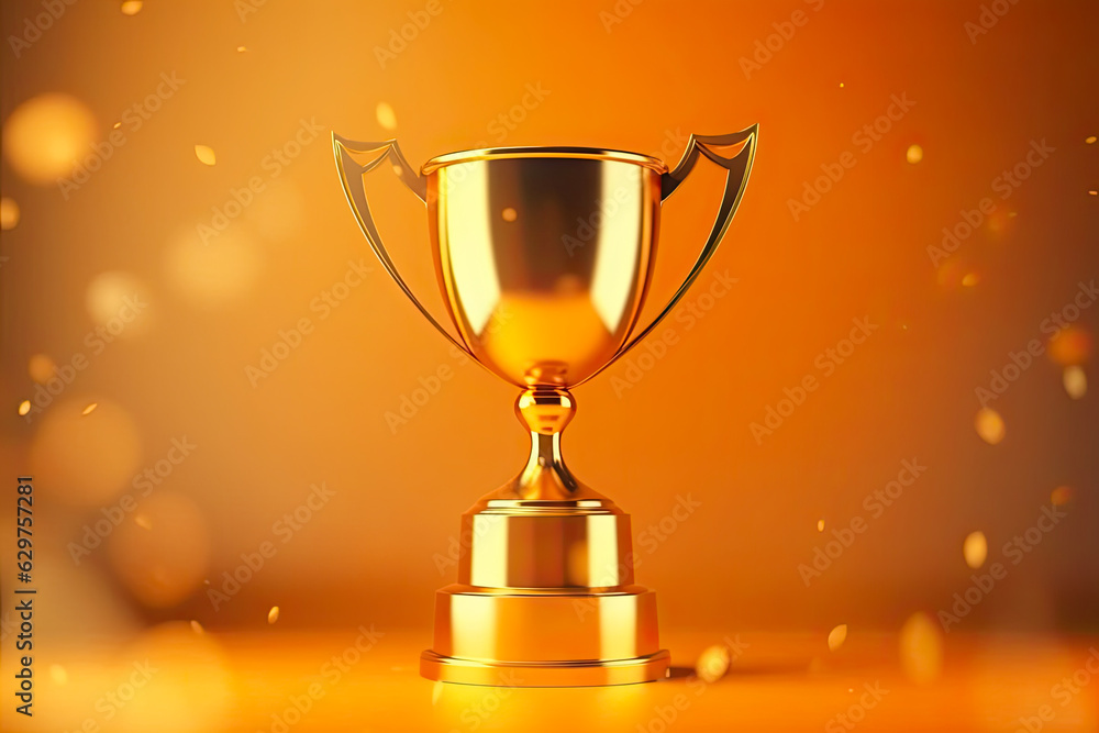 Gold trophy a best champion award on success prize winner with golden reward victory competition cup on a golden color background Gold trophy a best champion award on success prize winner with golden reward victory competition cup on a golden color background