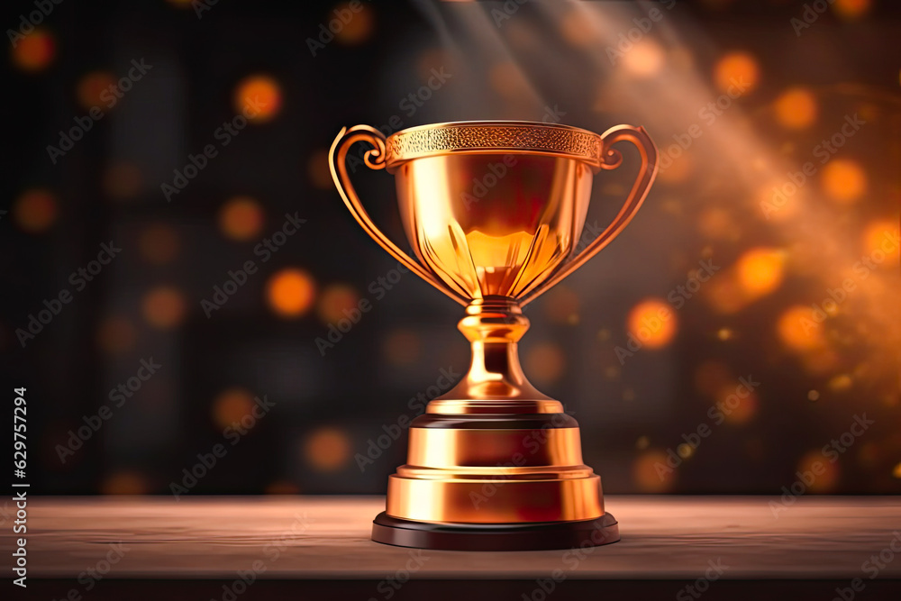 Gold trophy a best champion award on success prize winner with golden reward victory competition cup on a golden color background Gold trophy a best champion award on success prize winner with golden reward victory competition cup on a golden color background