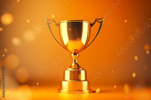 Gold trophy a best champion award on success prize winner with golden reward victory competition cup on a golden color background