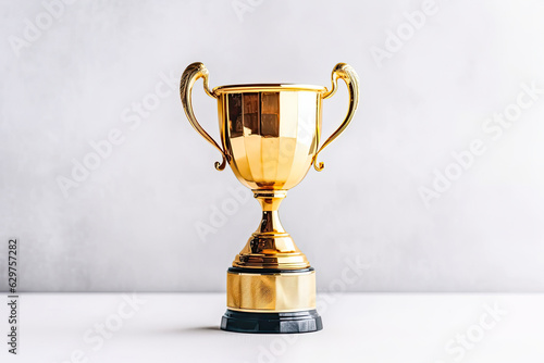 Gold trophy a best champion award on success prize winner with golden reward victory competition cup on a white background