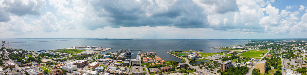 Aerial drone panorama Pensacola Florida bay view