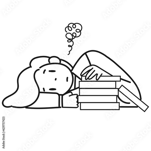 勉強に対してやる気が出ない女子高生のイラスト