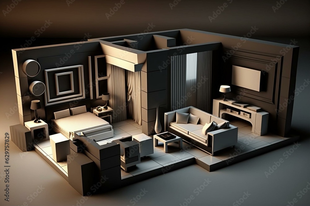 Modern 3D interior design. Generative AI