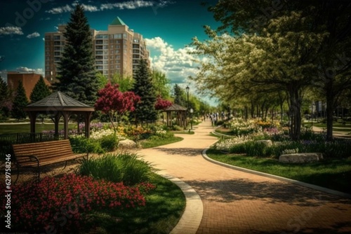 Urban park in Burlington, Ontario. Generative AI