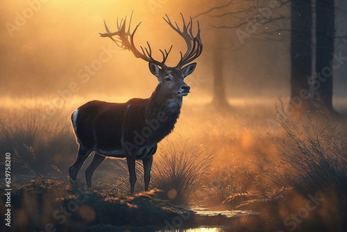 A deer during morning hours. Generative AI