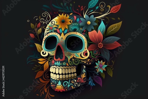 Illustration of a skull for the Day of the Dead. Generative AI