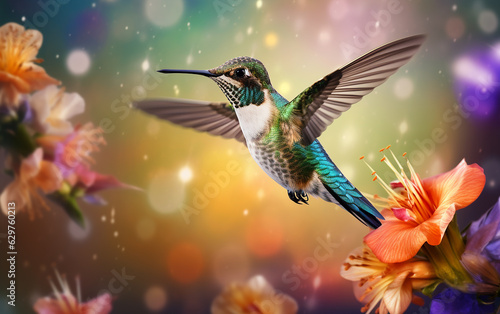 hummingbird full body, pastel watercolor,  Generative AI © omune