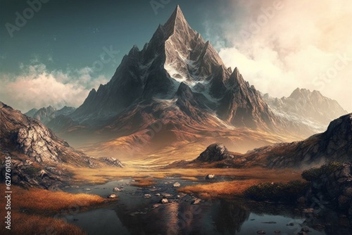 Nature landscape with rugged mountain. Generative AI
