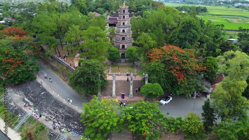The 21m-high octagonal tower of Thien Mu Pagoda in Hue, Central Vietnam photo