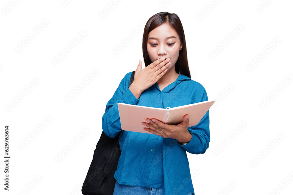 Young female student carrying a book and Shocked Young female student carrying a book and Shocked