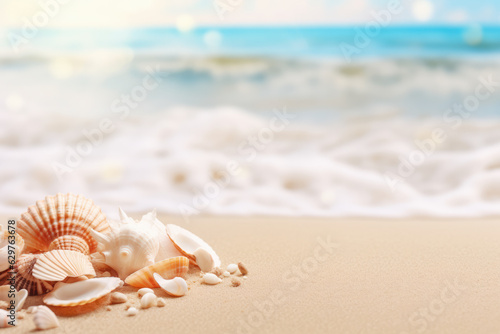Tropical Beach with Shells. Summer Abstract Background