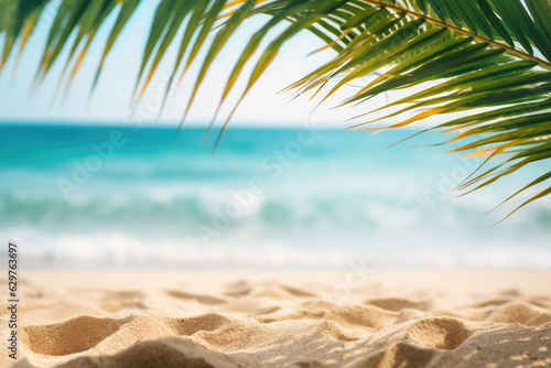 Tropical Beach with Palm Leaves. Summer Abstract Background