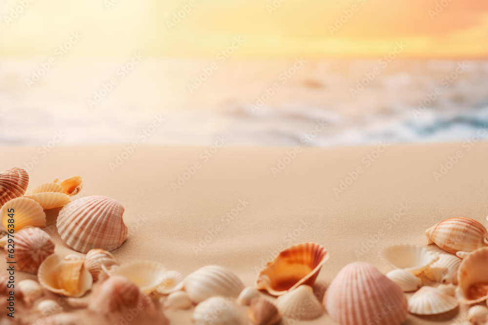 Tropical Beach with Shells. Summer Abstract Background Tropical Beach with Shells. Summer Abstract Background