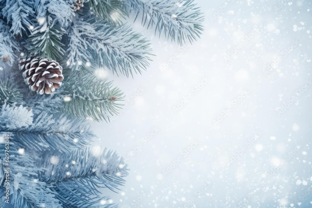 Beautiful Christmas Background with Snow Covered Branches and Snowflakes Beautiful Christmas Background with Snow Covered Branches and Snowflakes